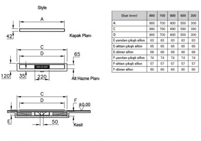 Canal / rigola de dus 100 080 style mat evacuare laterala h:80 | 59980368000 [2]