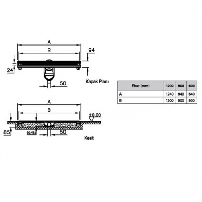 Canal / rigola de dus 100 090 rectangulara thin-cut mat evacuare laterala | 59980125000 [2]