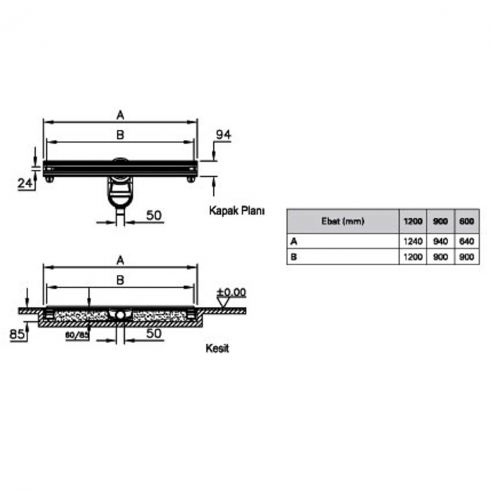Canal / rigola de dus 100 090 rectangulara thin-cut mat evacuare laterala h:60 | 59980470000 [2]