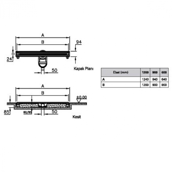 Canal / rigola de dus 100 090 rectangulara thin-cut s.auriu evacuare laterala h:60 | 59980472000 [2]