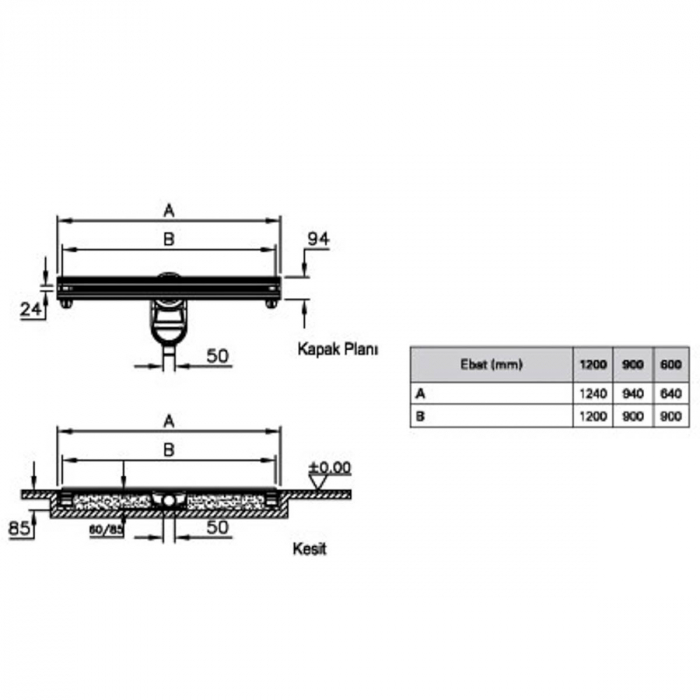 Canal / rigola de dus 100 120 rectangulara thin-cut mat evacuare laterala | 59980131000 [2]