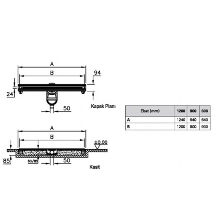 Canal   rigola de dus 200 200 rectangulara thin-cut mat evacuare laterala h:60   59980461000