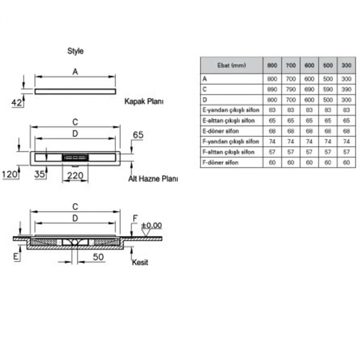 Canal rigola de dus 300 080 style mat evacuare verticala s 59980384000