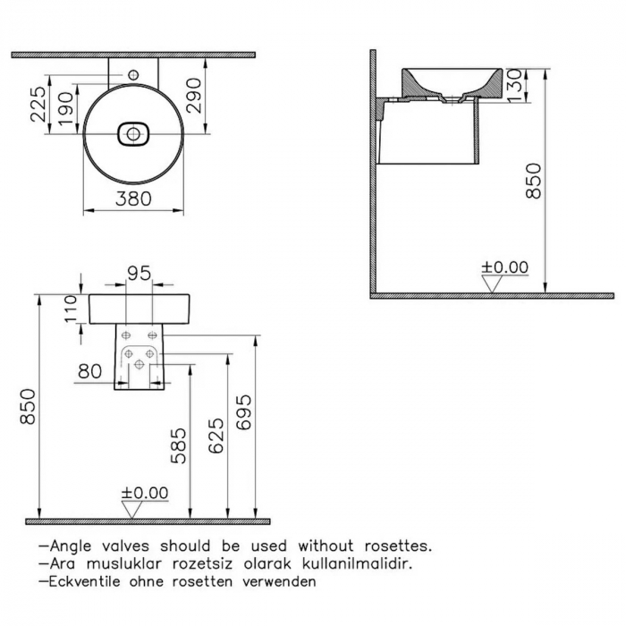 Semipiedestal pentru lavoar cu zona de acces pentru robineti | 7543B076-1890 [3]