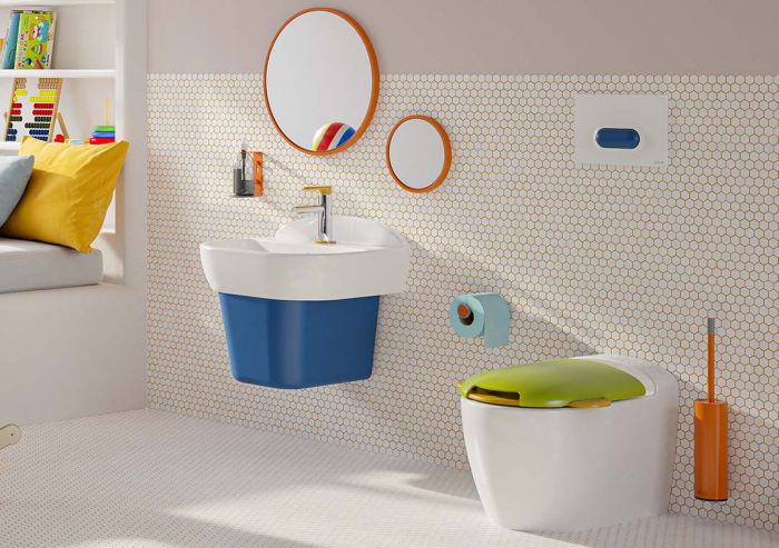 Capac WC copii, duroplast, cu balamale metalice, fixare de sus, inchidere soft close, verde si galben, cu suport portocaliu | 133-100-009 [5]
