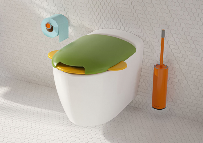 Capac WC copii, duroplast, cu balamale metalice, fixare de sus, inchidere soft close, verde si galben, cu suport portocaliu | 133-100-009 [3]