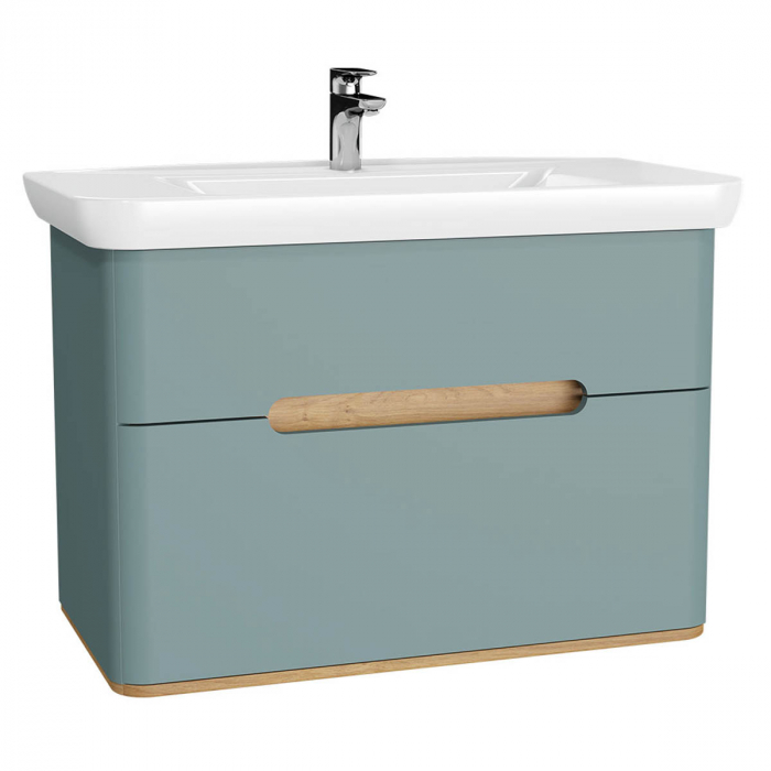 Unitate de baza lavoar baie 100cm, cu 2 drawers, fara legs, mat fjord green   65878