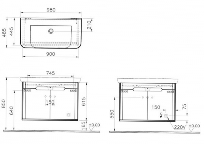 Unitate de baza lavoar baie 100cm, cu usi, fara legs, alb mat | 60787 [2]