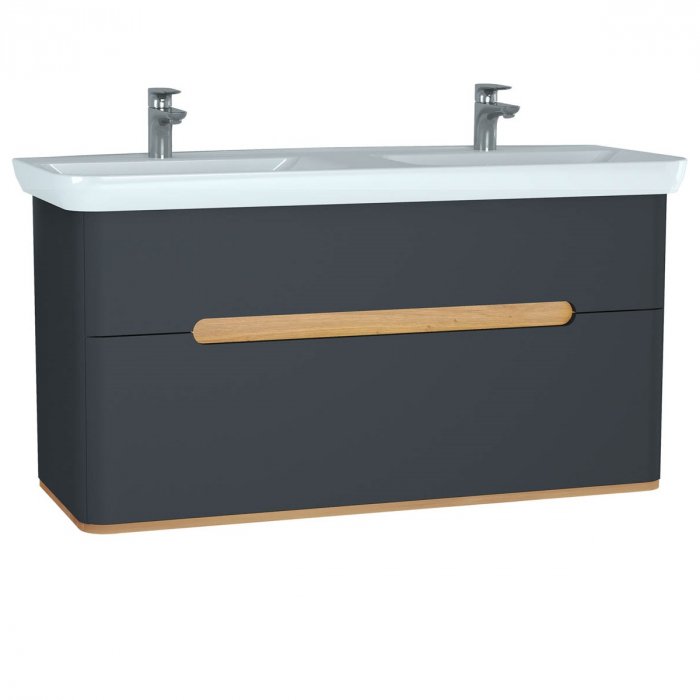 Unitate de baza lavoar baie 130cm, cu 2 drawers, cu double lavoare chiuvete, fara legs, mat anthracite 61189