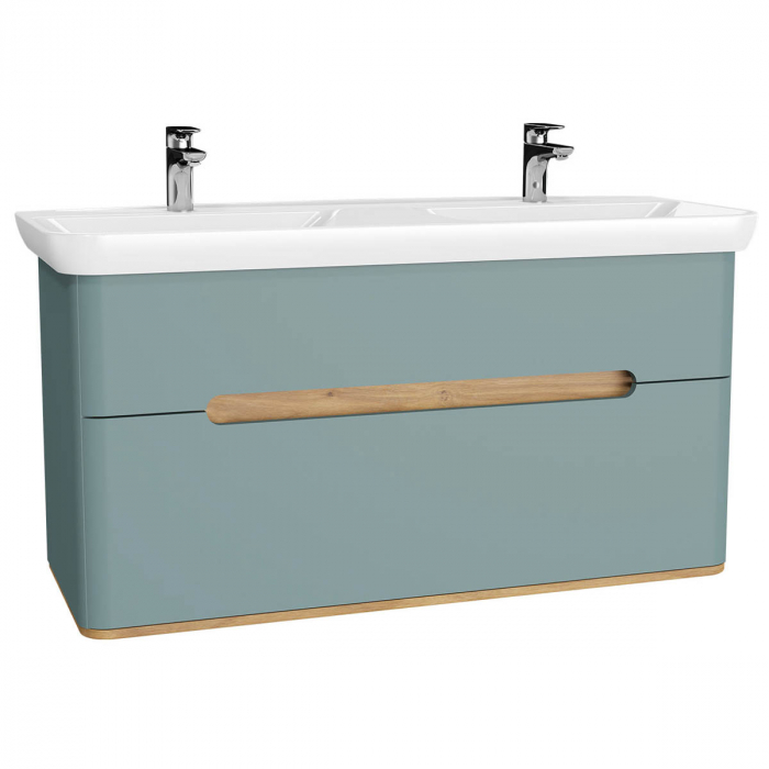 Unitate de baza lavoar baie 130cm, cu 2 drawers, cu double lavoare chiuvete, fara legs, mat fjord green 65879