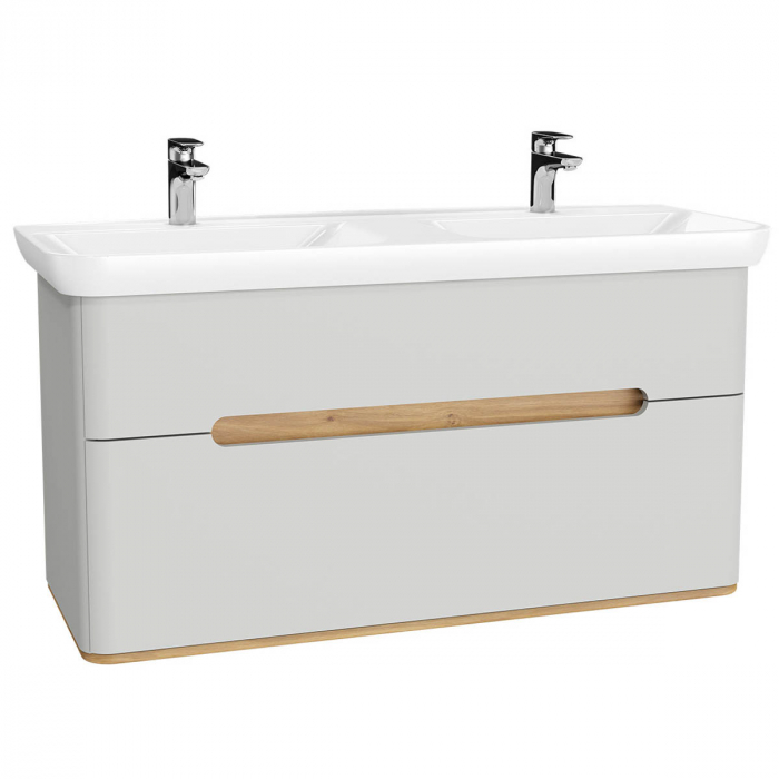 Unitate de baza lavoar baie 130cm, cu 2 drawers, cu double lavoare chiuvete, fara legs, mat gri deschis 65991