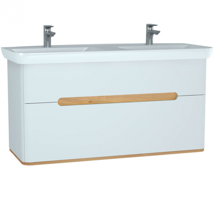 Unitate de baza lavoar baie 130cm, cu 2 drawers, cu double lavoare chiuvete, fara legs, alb mat 61187