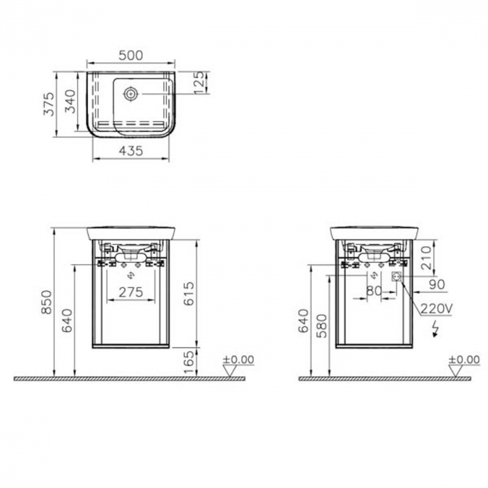 Unitate de baza lavoar baie 50cm cu usi, fara legs, mat gri deschis, stanga | 65980 [2]