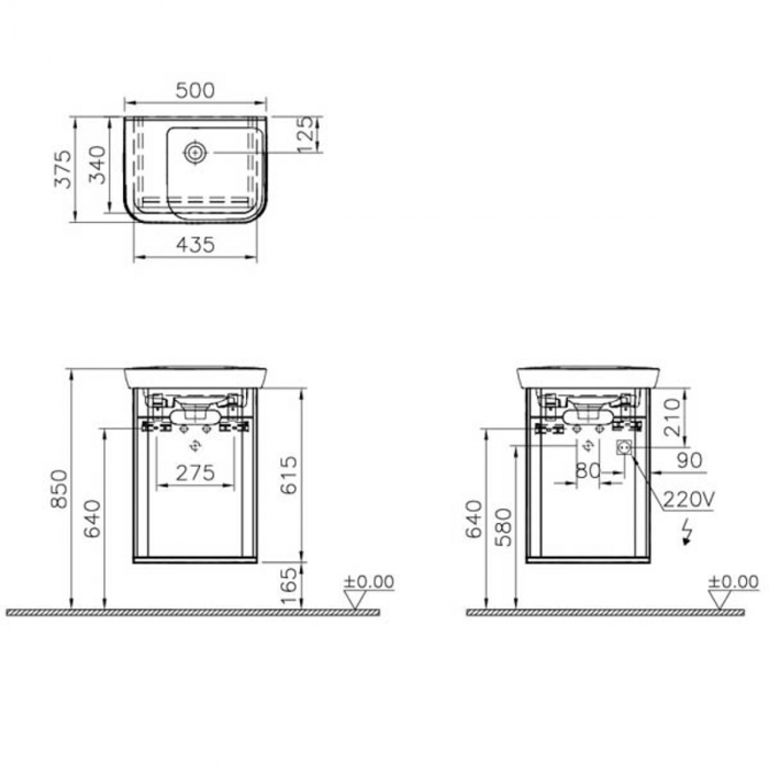 Unitate de baza lavoar baie 50cm cu usi, fara legs, mat gri deschis, dreapta | 65981 [2]