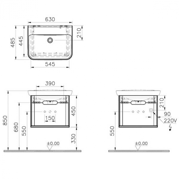 Unitate de baza lavoar baie, 65cm, cu 1 drawer, fara legs, mat gri deschis | 65985 [2]