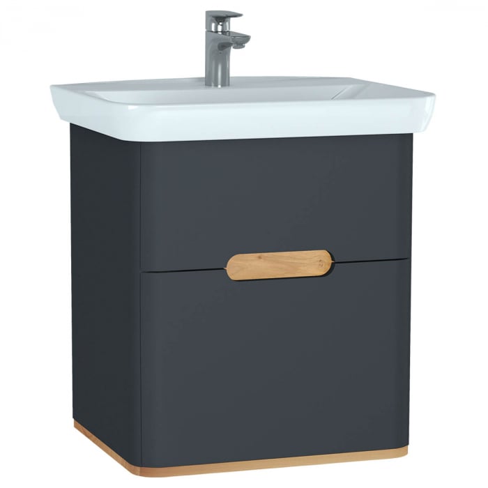 Unitate de baza lavoar baie, 65cm, cu 2 drawers, fara legs, mat anthracite   60834