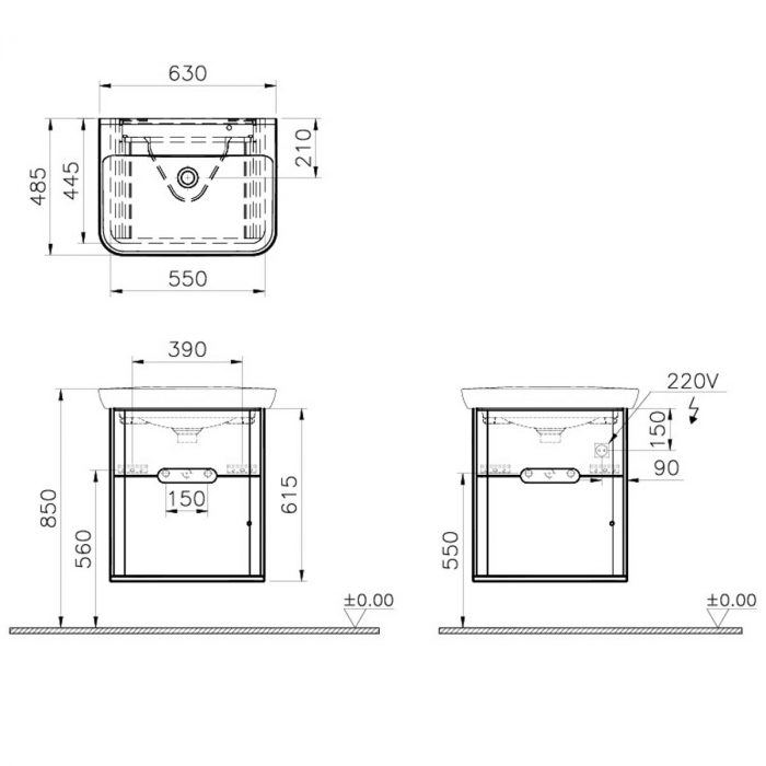 Unitate de baza lavoar baie, 65cm, cu 2 drawers, fara legs, mat fjord green | 65876 [2]