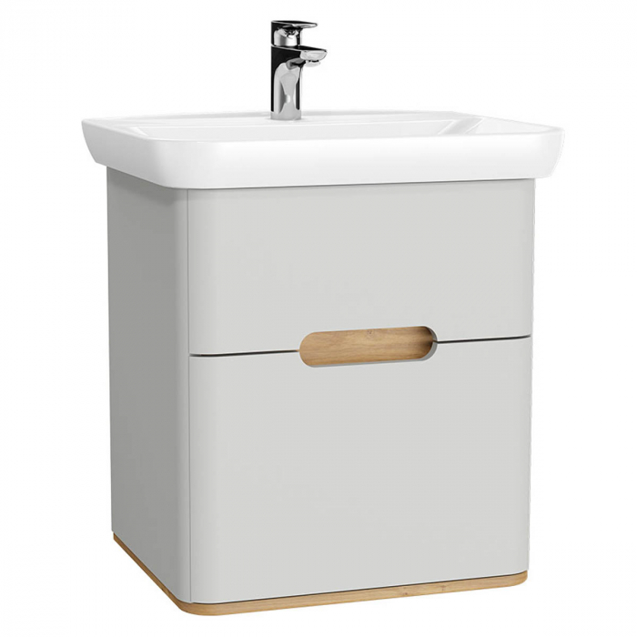 Unitate de baza lavoar baie, 65cm, cu 2 drawers, fara legs, mat gri deschis   65988