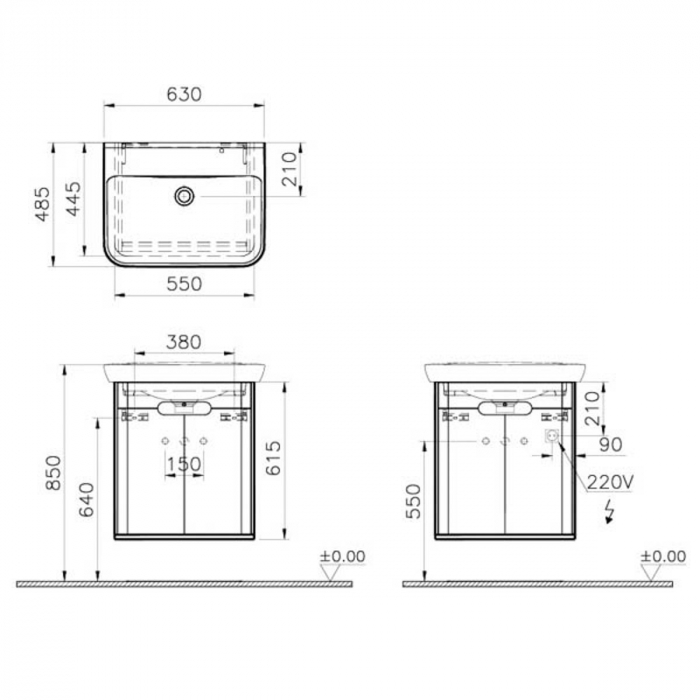 Unitate de baza lavoar baie, 65cm, cu usi, fara legs, mat anthracite | 60805 [2]