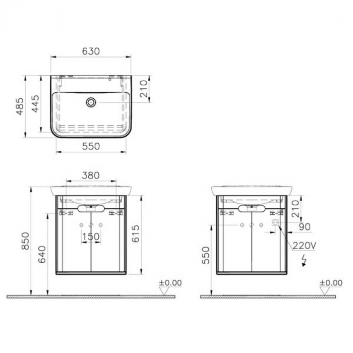 Unitate de baza lavoar baie, 65cm, cu usi, fara legs, mat gri deschis | 65982 [2]