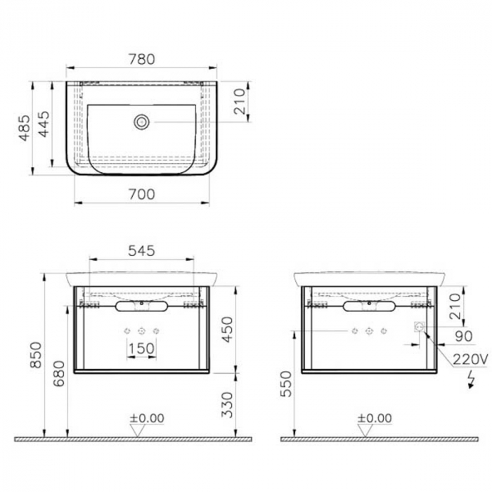 Unitate de baza lavoar baie 80cm, cu 1 drawer, fara legs, mat anthracite | 60819 [2]