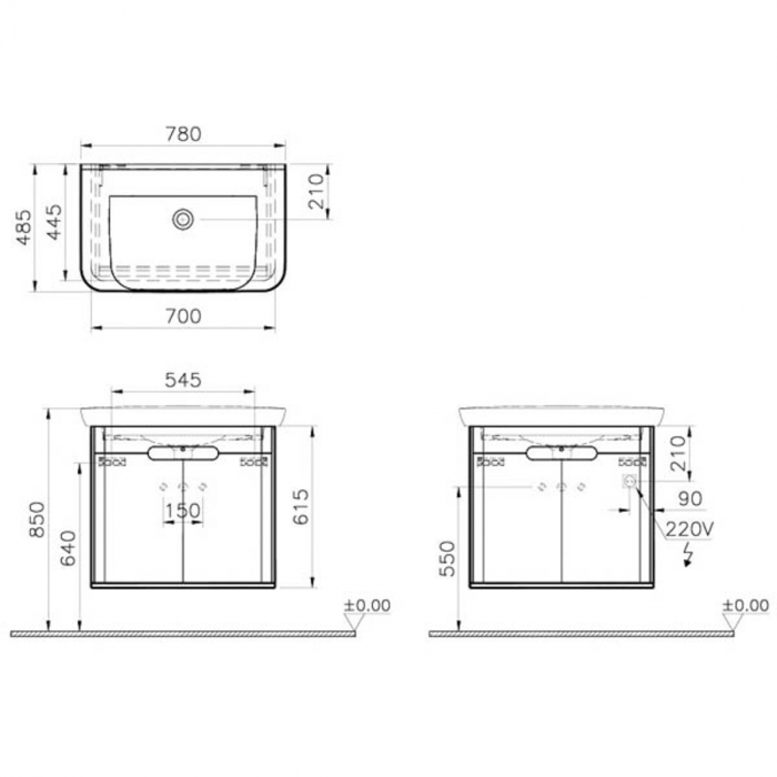 Unitate de baza lavoar baie 80cm, cu usi, fara legs, mat gri deschis | 65983 [2]