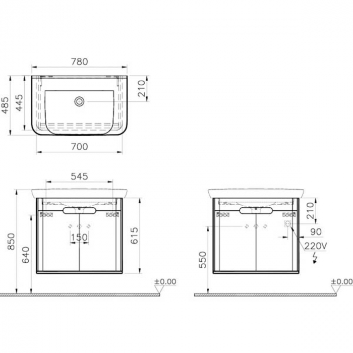 Unitate de baza lavoar baie 80cm, cu usi, fara legs, alb mat | 60785 [2]