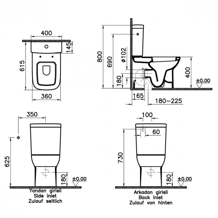 Vas WC compact lipit de perete, 62cm | 5512L003-7200 [2]