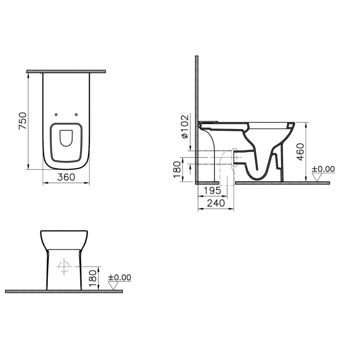Vas WC pentru persoane cu nevoi speciale / handicap compact spatele deschis, 75cm | 5293B003-0075 [2]