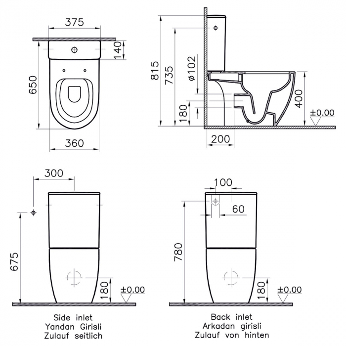 Vas WC rimless compact spatele deschis, 65cm, cu iesire universala, alb | 5988B003-0075 [2]