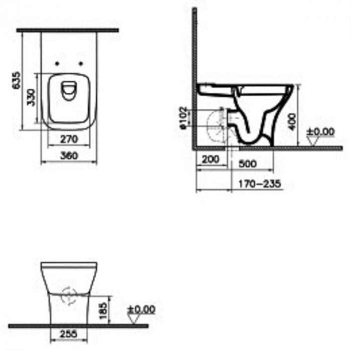 Vas WC smoothflush lipit de perete, 63cm, fara orificii laterale   7488L003-0585