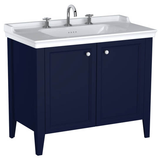 Unitate de baza lavoar baie 100cm, cu usi, cu vanity lavoar chiuveta baie 3 orificii pentru robinet, steel albastru 65771