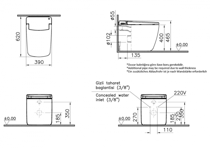 Vas WC / toaleta smart prime, rimless, pe pardoseala, 62cm, cu iesire universala | 7232B403-6217 [2]
