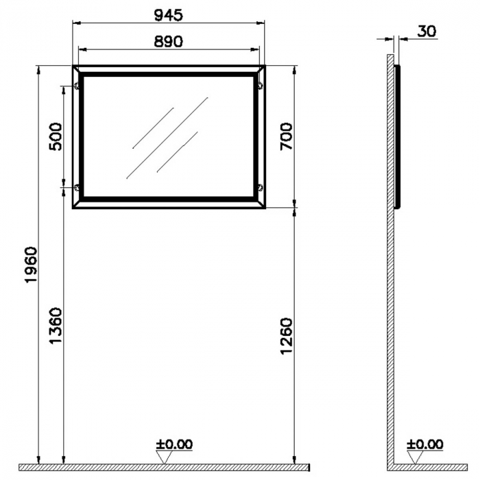 Flat mirror 100cm, mat grey | 62220 [2]