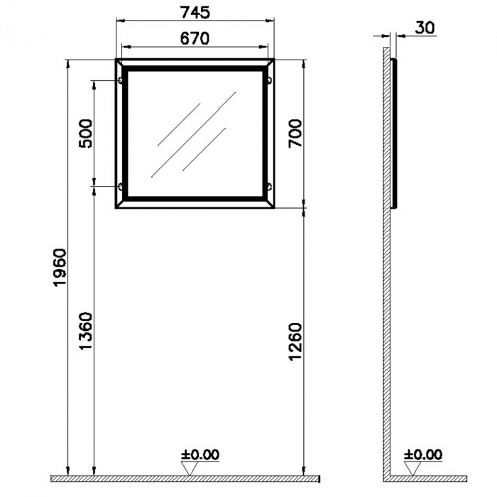 Flat mirror 80cm, mat grey | 62217 [2]