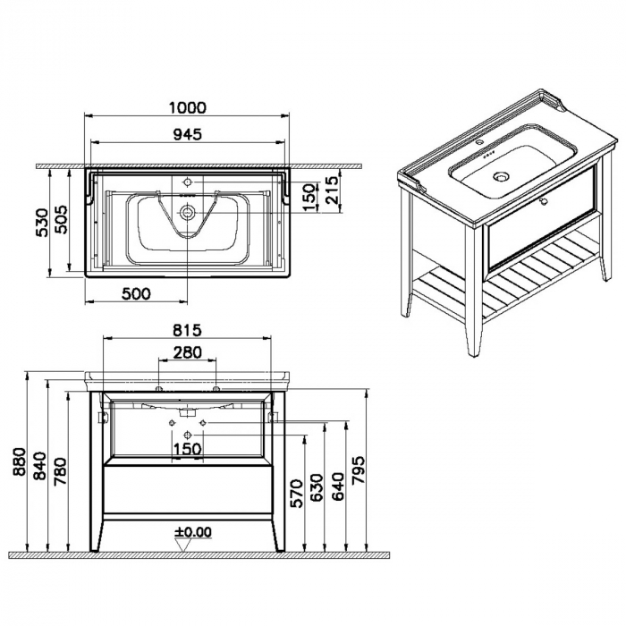 Unitate de baza lavoar baie 100cm, cu 1 drawer, cu vanity lavoar / chiuveta baie cu orificiu baterie, retro green | 65816 [2]
