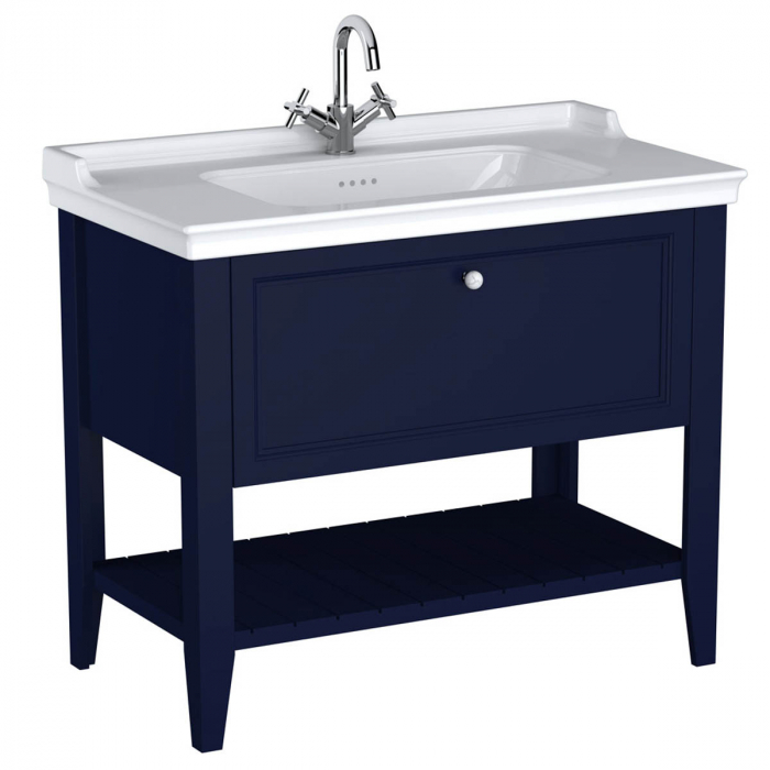 Unitate de baza lavoar baie 100cm, cu 1 drawer, cu vanity lavoar   chiuveta baie cu orificiu baterie, steel albastru   65777