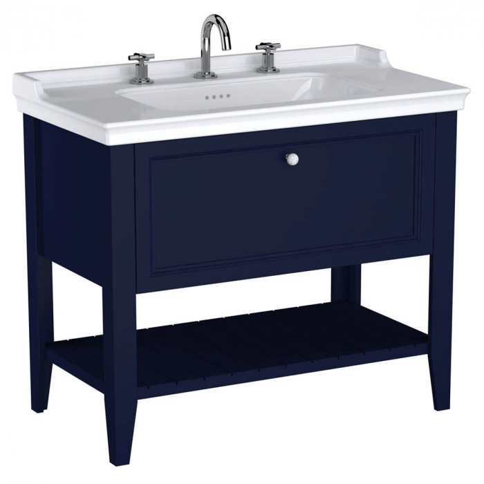 Unitate de baza lavoar baie 100cm, cu 1 drawer, cu vanity lavoar   chiuveta baie 3 orificii pentru robinet, steel albastru   65780