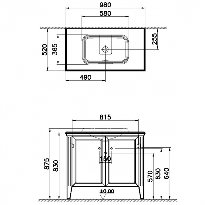 Unitate de baza lavoar baie 100cm, cu usi, cu pe blat lavoar / chiuveta baie mat grey | 62172 [2]