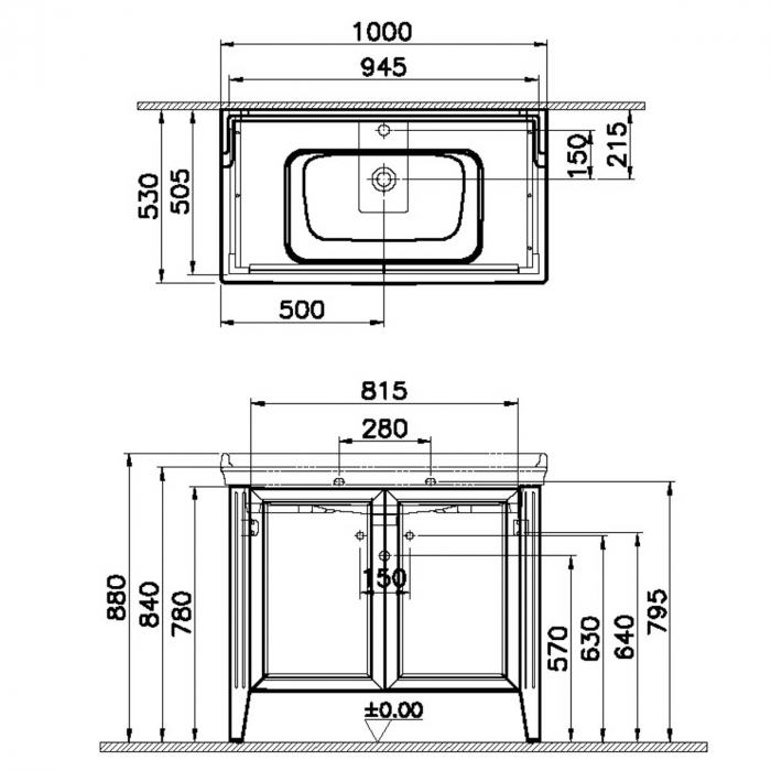 Unitate de baza lavoar baie 100cm, cu usi, cu chiuveta vanity cu orificiu baterie, mat grey | 62157 [2]