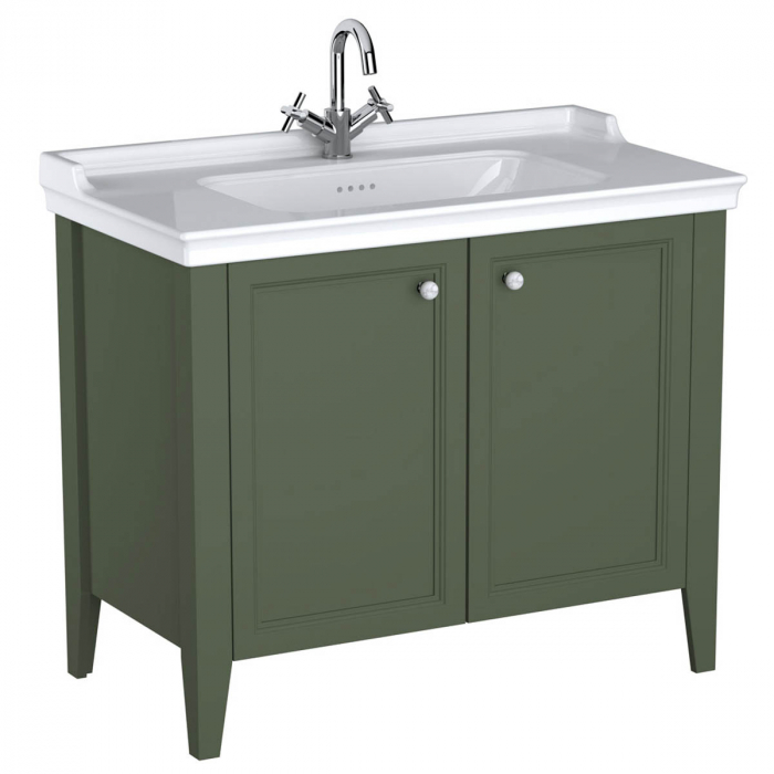 Unitate de baza lavoar baie 100cm, cu usi, cu vanity lavoar chiuveta baie cu orificiu baterie, retro green 65806