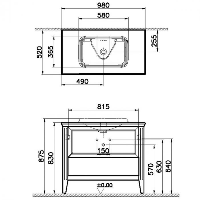 Unitate de baza lavoar baie 100cm, cu drawer, cu pe blat lavoar / chiuveta baie alb mat | 62198 [2]