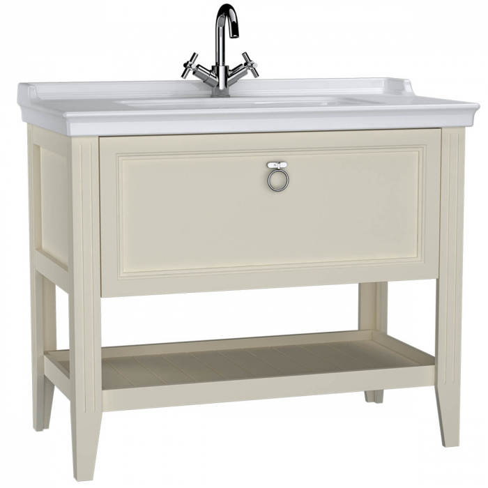 Unitate de baza lavoar baie 100cm, cu drawer, cu vanity lavoar   chiuveta baie cu orificiu baterie, mat ivory   62185