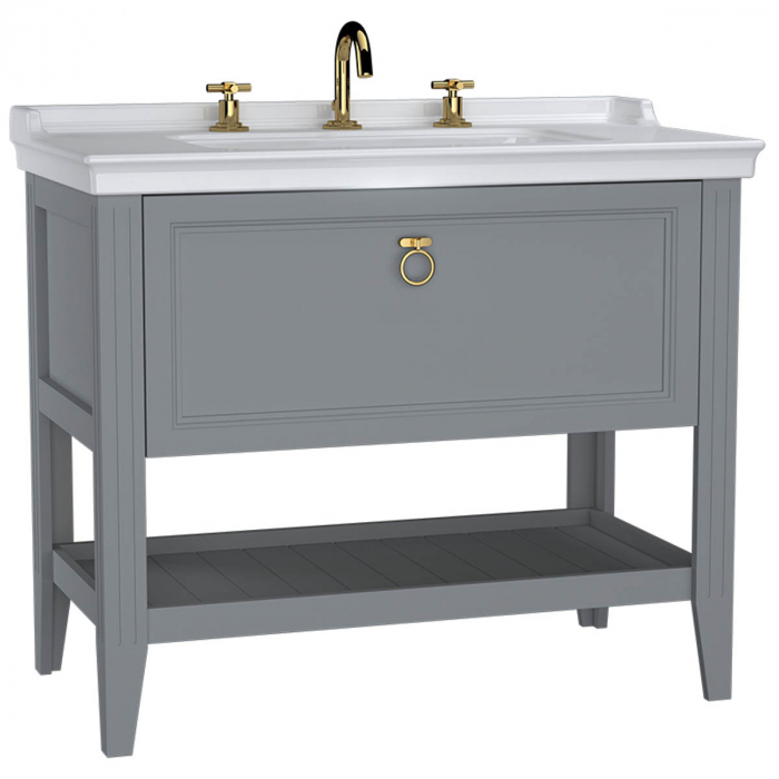 Unitate de baza lavoar baie 100cm, cu drawer, cu vanity lavoar   chiuveta baie 3 orificii pentru robinet, mat grey   62193