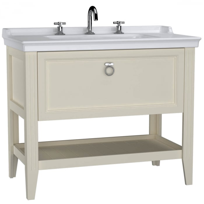 Unitate de baza lavoar baie 100cm, cu drawer, cu vanity lavoar   chiuveta baie 3 orificii pentru robinet, mat ivory   62194