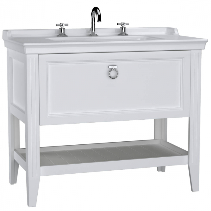 Unitate de baza lavoar baie 100cm, cu drawer, cu vanity lavoar   chiuveta baie 3 orificii pentru robinet, alb mat   62192