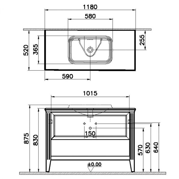 Unitate de baza lavoar baie 120 cm, cu drawer, cu pe blat lavoar / chiuveta baie mat grey | 62202 [2]