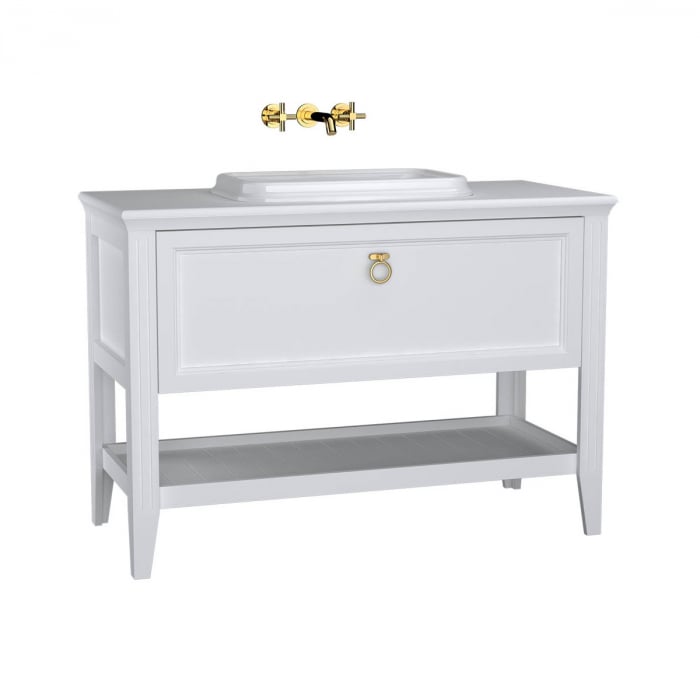 Unitate de baza lavoar baie 120 cm, cu drawer, cu pe blat lavoar   chiuveta baie alb mat   62201