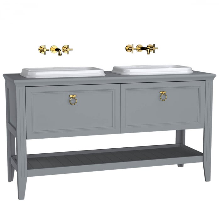 Unitate de baza lavoar baie, 150cm, cu 2 drawers, cu pe blat lavoar   chiuveta baie cu lavoar dublu   chiuveta baie dubla, mat grey   62211