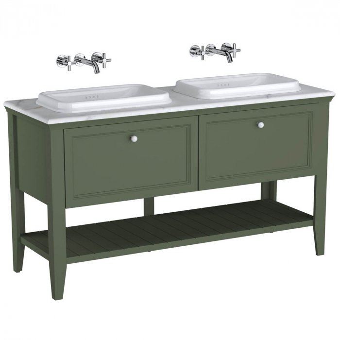 Unitate de baza lavoar baie, 150cm, cu 2 drawers, cu pe blat lavoar chiuveta baie cu lavoar dublu chiuveta baie dubla, cu marble counter, retro green 65825